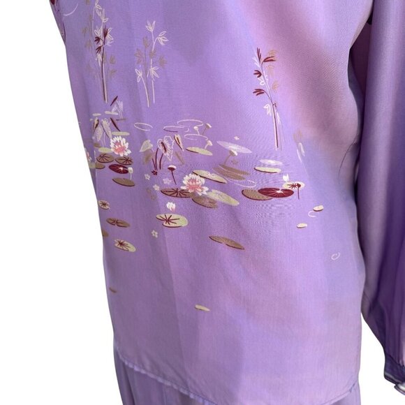 Richard Peters Vintage Lilac Silk Floral Tie Neck Blouse Pleated Midi Skirt Set - Picture 16 of 16